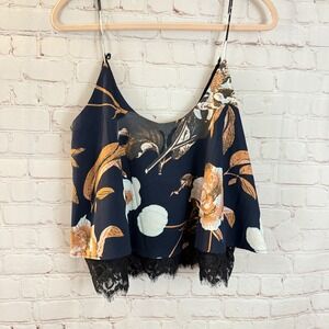 Style‎ House Floral Cami Top Lace Trim Sleeveless Blouse Size L